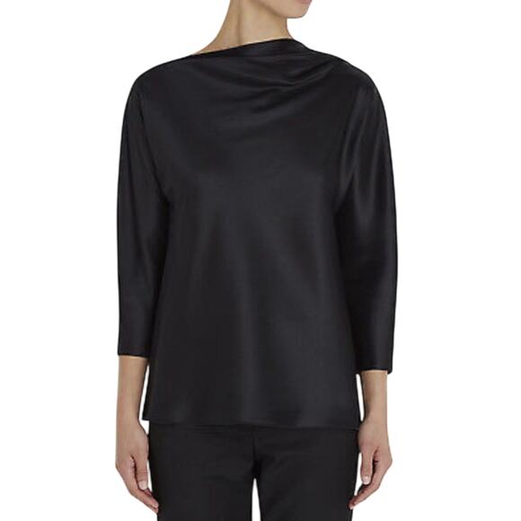 The Row Ydara Satin Blouse size US 2 Glossy Black Wrapped Neckline - Picture 1 of 14